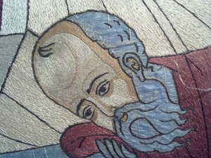 Плащаница Успение пресвятой Богородицы м престоящими лицевое шитье